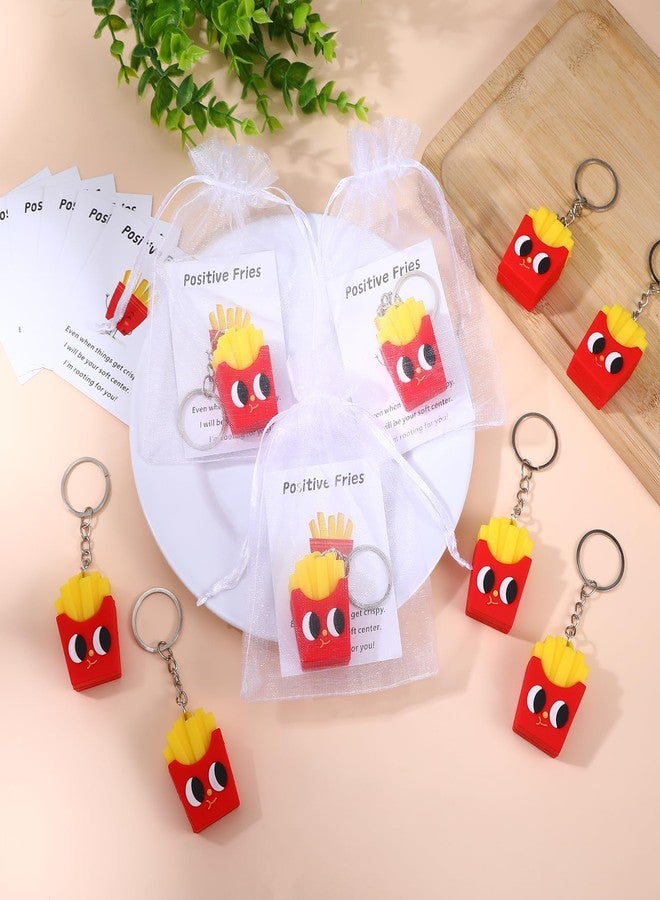 DONQTWAY 30 Sets Positive Fries Keychain Set Fries Funny Keychain with Positive Card Organza Bag Employee Appreciation Gifts Bulk for Motivational gifts Staff Teacher Student Christmas Party Favors - Image 4